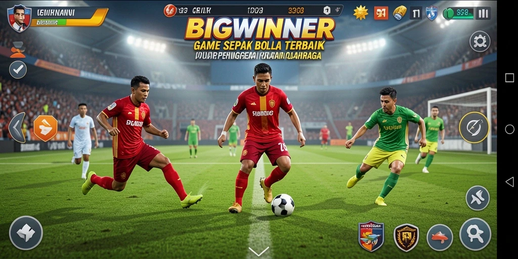 Tampilan gameplay sepak bola yang menarik dan kompetitif.