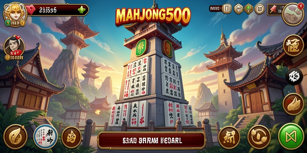 Tangkapan layar MAHJONG500 menunjukkan aksi intense dalam pertahanan menara.