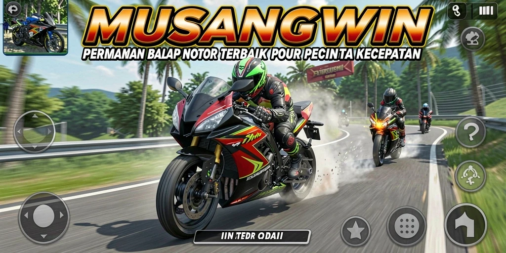 Screenshot gameplay MUSANGWIN yang menunjukkan aksi balapan motor yang mendebarkan.