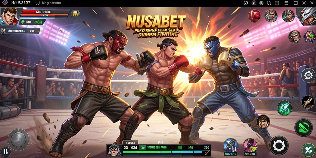 Gameplay pertarungan seru di NUSABET dengan karakter yang unik.
