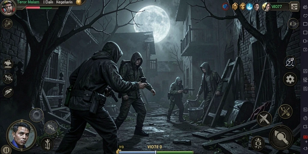 Screenshot gameplay VIO77 menunjukkan suasana horor yang mencekam.